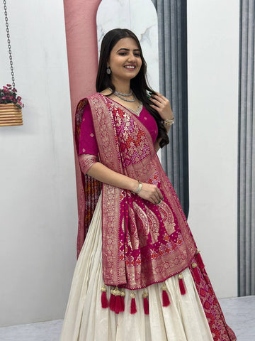 Luxury Pure Simar Silk Lehenga Choli with Flowing Long Dupatta