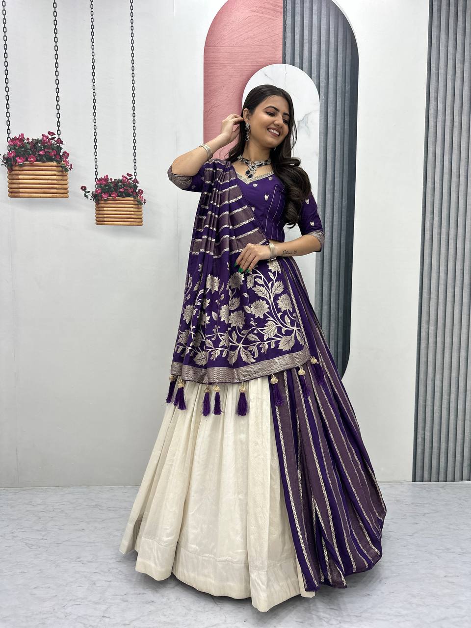 Luxury Pure Simar Silk Lehenga Choli with Flowing Long Dupatta