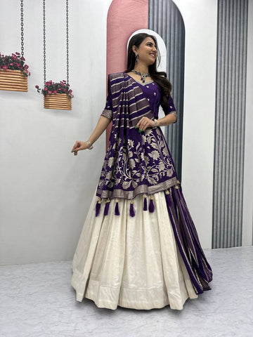 Luxury Pure Simar Silk Lehenga Choli with Flowing Long Dupatta