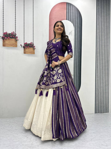 Luxury Pure Simar Silk Lehenga Choli with Flowing Long Dupatta