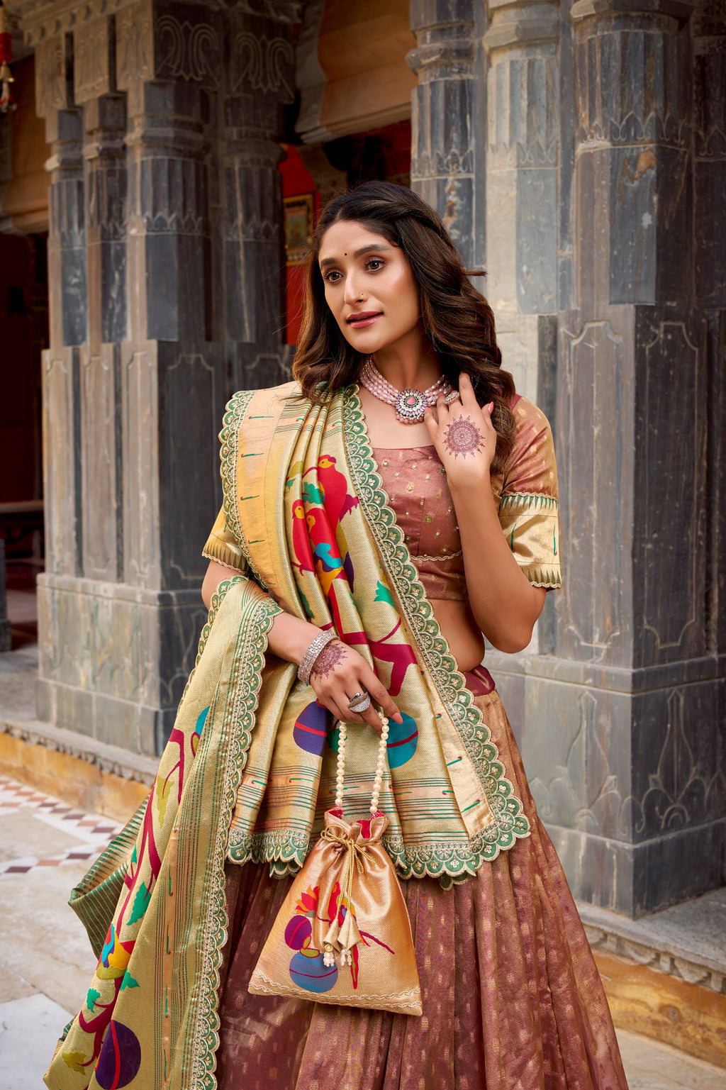 Elegant Simmer Organza Zari Work Lehenga Set With Batwa For Women
