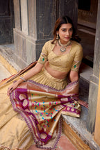 Elegant Simmer Organza Zari Work Lehenga Set With Batwa For Women

