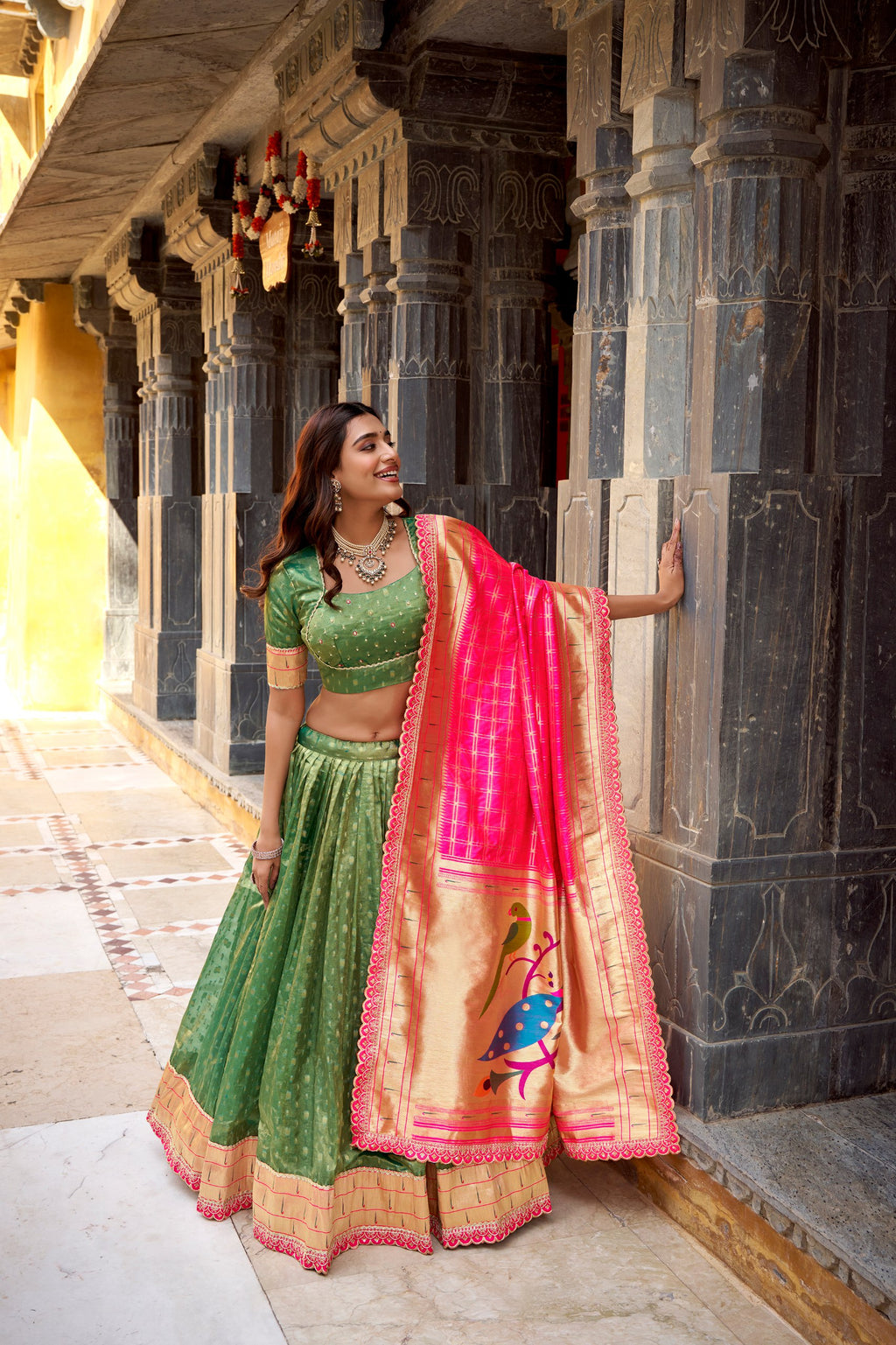 Elegant Simmer Organza Zari Work Lehenga Set With Batwa For Women
