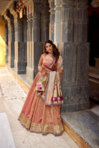 Elegant Simmer Organza Zari Work Lehenga Set With Batwa For Women
