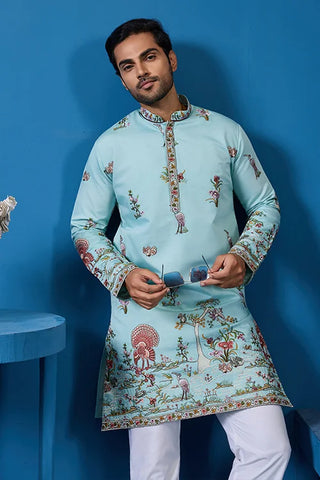 Wedding Celebration Elegant Sky Kurta for Mens Wear