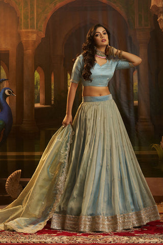 Sky Blue Premium Hiranya Silk Lehenga Set Featuring Art Silk Blouse And Detailed Embroidered Dupatta