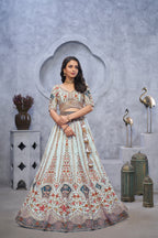 Sky Blue Zari Embroidered Lehenga with Peacock Motifs