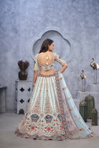 Sky Blue Zari Embroidered Lehenga with Peacock Motifs