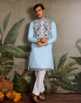 Premium Sky Blue Embroidered Mens Kurta for Celebrations