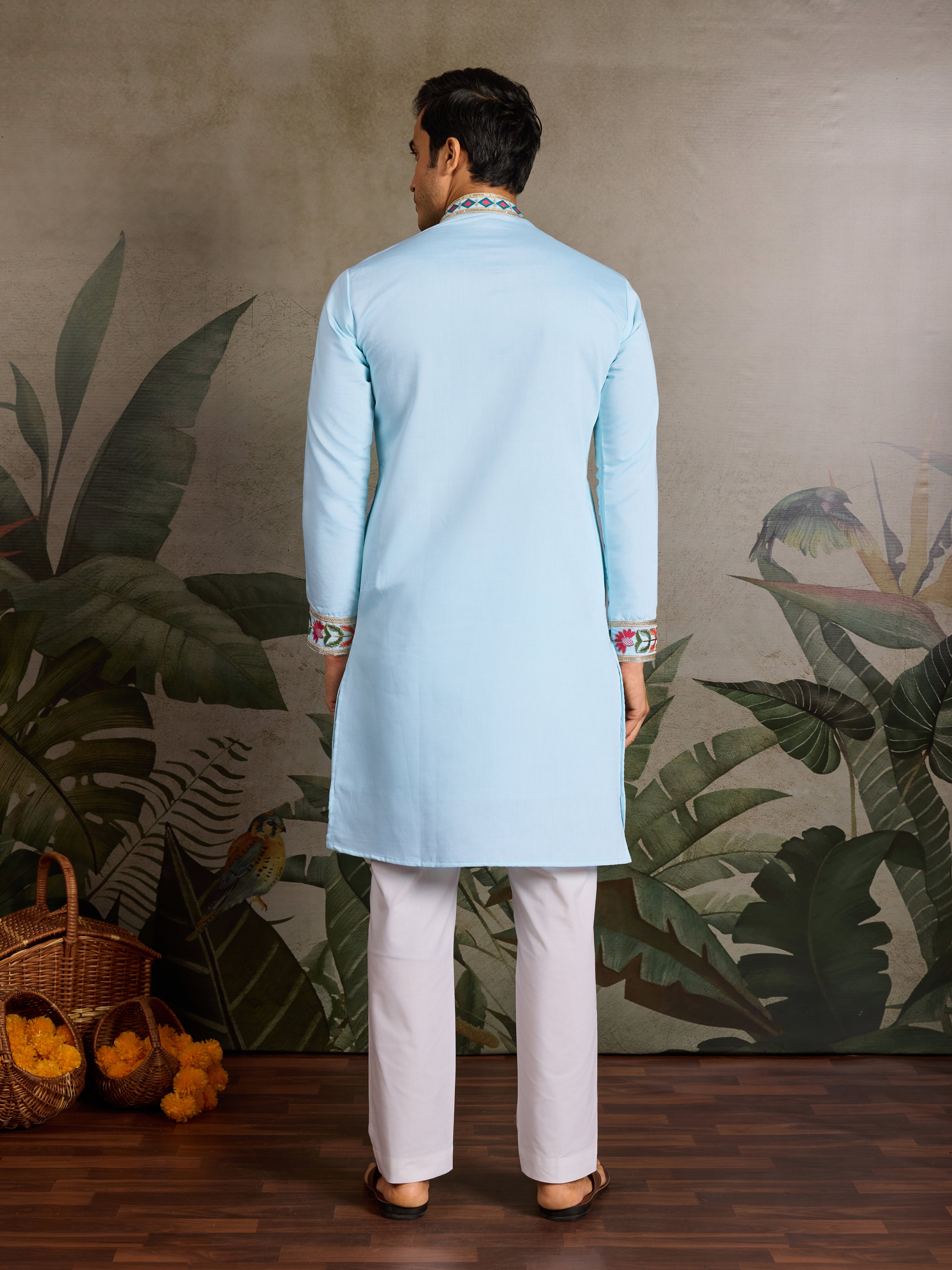 Premium Sky Blue Embroidered Mens Kurta for Celebrations
