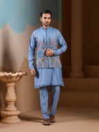 Vibrant Sky Blue Koti Kurta Pajama for Mens Outfits

