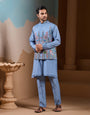 Vibrant Sky Blue Koti Kurta Pajama for Mens Outfits