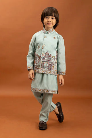 Wedding Sky Blue Koti Kurta Set for Kids 6-12 Yrs
