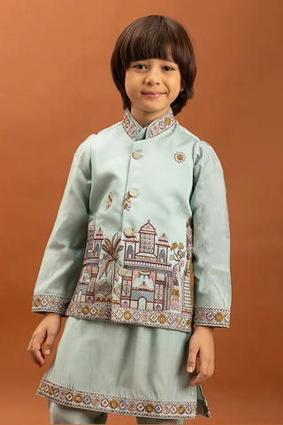 Wedding Sky Blue Koti Kurta Set for Kids 6-12 Yrs