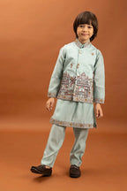 Wedding Sky Blue Koti Kurta Set for Kids 6-12 Yrs