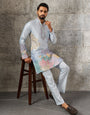 Radiant Sky Blue Soft Silk Sequence Embroidered Kurta For Men