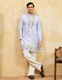 Elegant Sky Blue Kurta Pant Set With Fine Thread Detailing