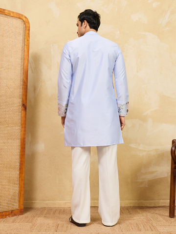 Elegant Sky Blue Kurta Pant Set With Fine Thread Detailing
