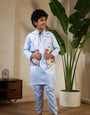 Sky Color Embroidered Carnival Kurta-Jacket Set for Boys