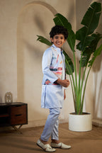 Sky Color Embroidered Carnival Kurta-Jacket Set for Boys
