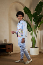Sky Color Embroidered Carnival Kurta-Jacket Set for Boys
