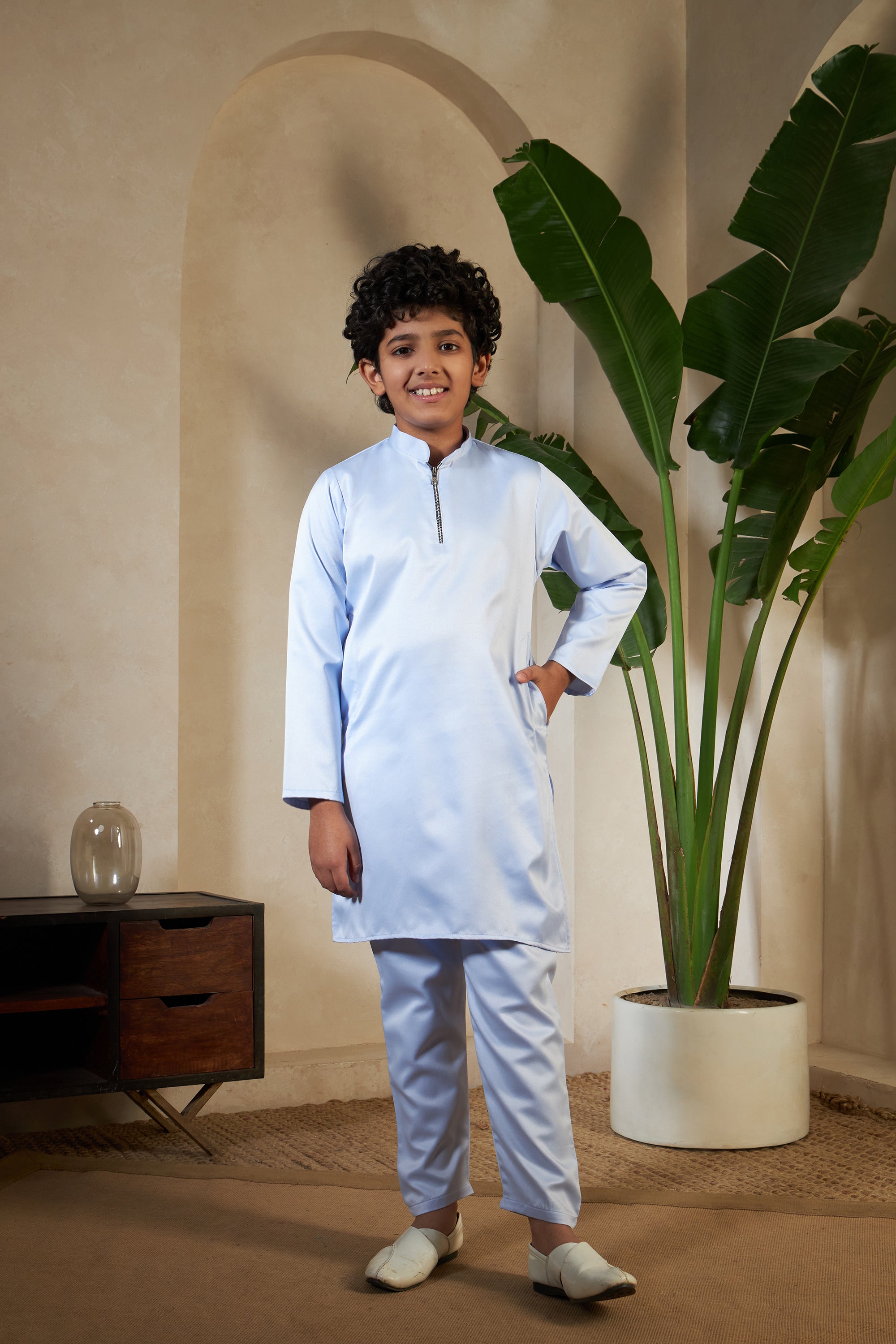 Sky Color Embroidered Carnival Kurta-Jacket Set for Boys
