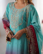 Premium Chinnon Silk with Coding Dori with Sequence with Rivet Moti Work Fancy Suit Set
