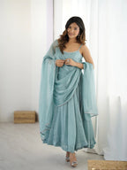 Pure Crunch Silk Chanderi Fabric Anarkali Suit Comes With Duppatta & Pant
