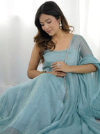 Pure Crunch Silk Chanderi Fabric Anarkali Suit Comes With Duppatta & Pant