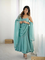 Imperial Sky Crunchy Silk Swarovski Work Anarkali Set
