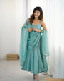 Imperial Sky Crunchy Silk Swarovski Work Anarkali Set