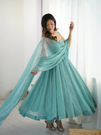 Imperial Sky Crunchy Silk Swarovski Work Anarkali Set
