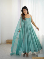 Imperial Sky Crunchy Silk Swarovski Work Anarkali Set
