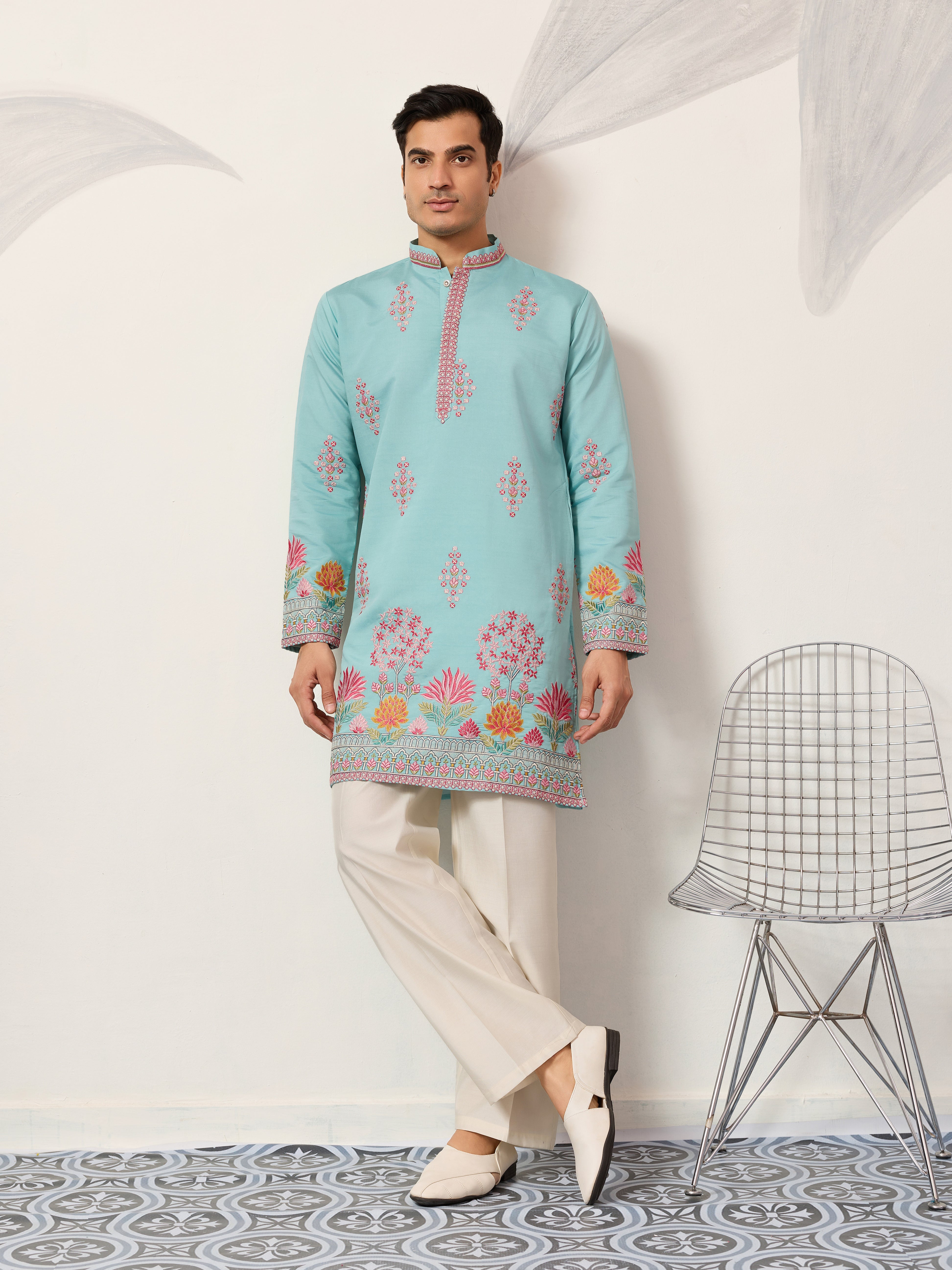 Sky Look Embroidered Work Ready made Mens Wear Kurta