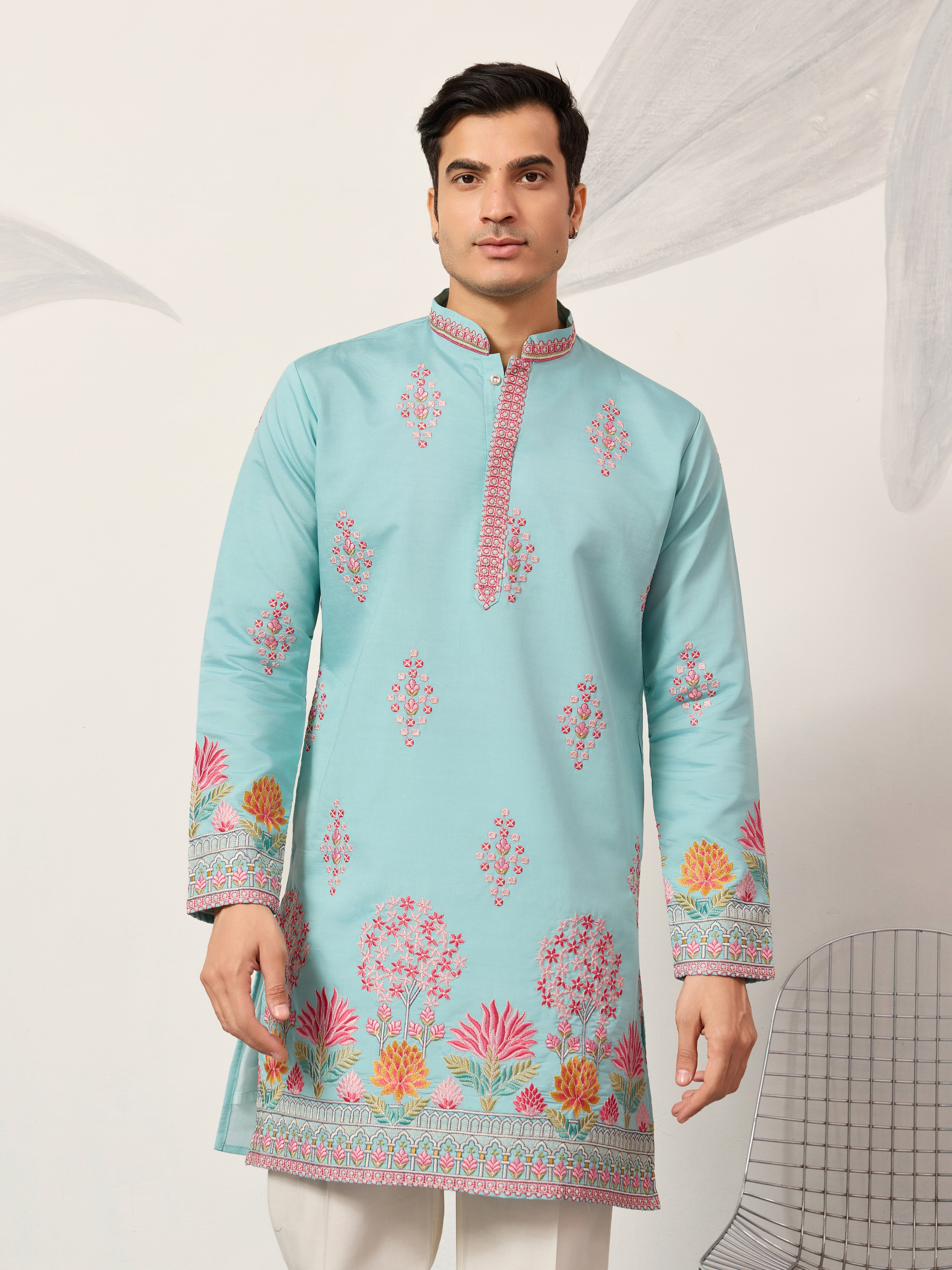 Sky Look Embroidered Work Ready made Mens Wear Kurta