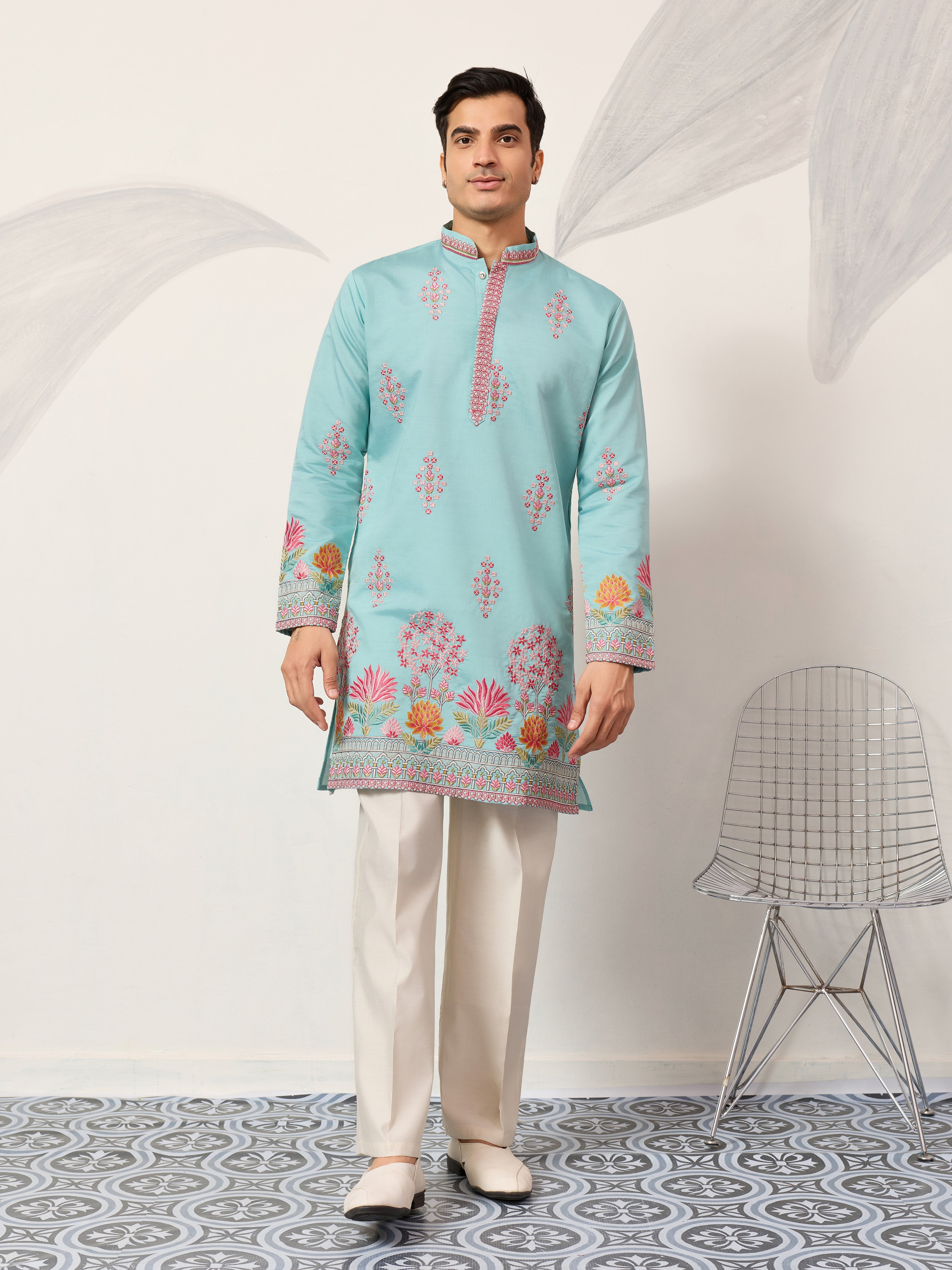 Sky Look Embroidered Work Ready made Mens Wear Kurta
