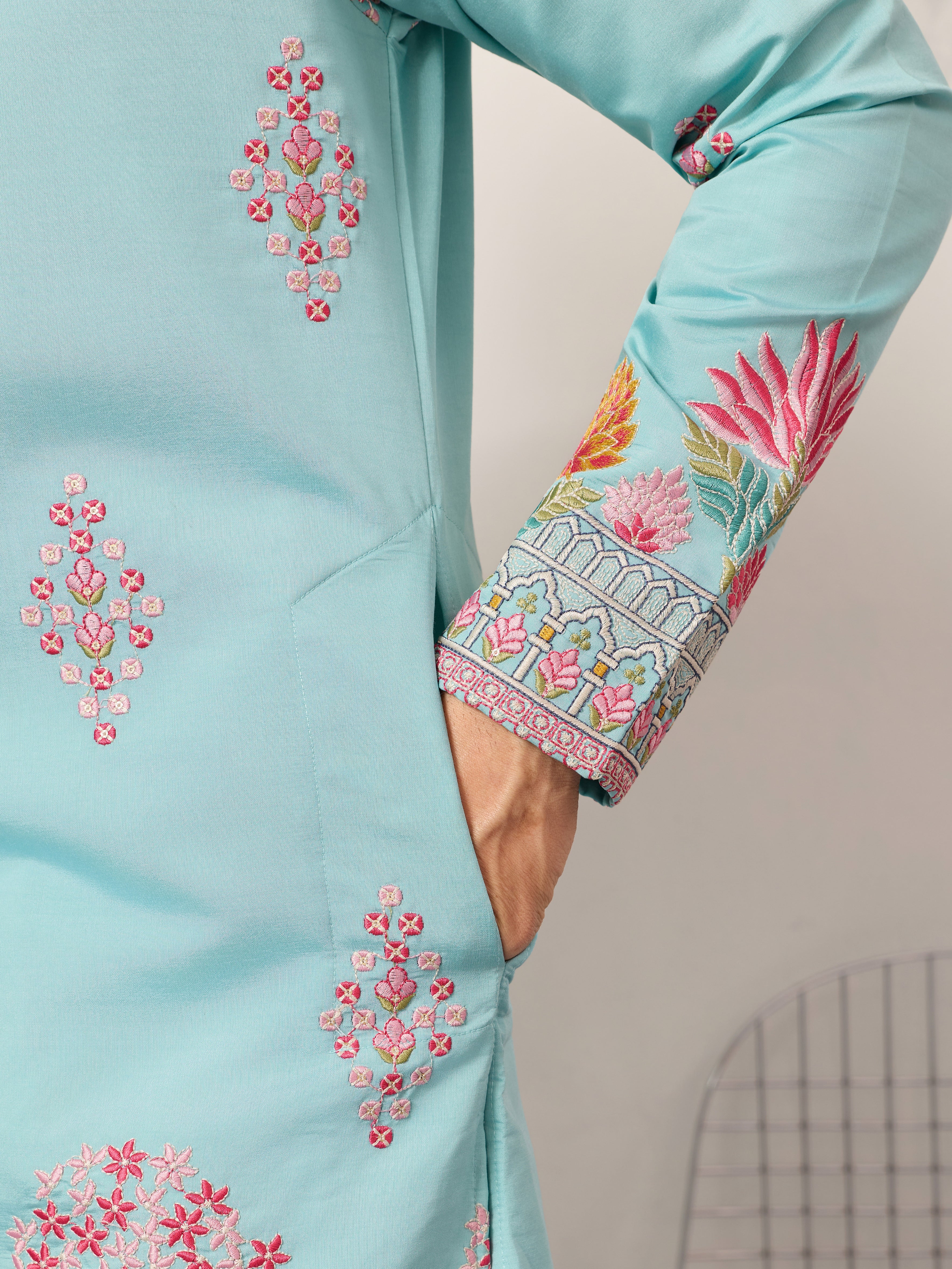 Sky Look Embroidered Work Ready made Mens Wear Kurta