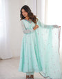 Sky Faux Georgette Thread Work Designer Anarkali Set