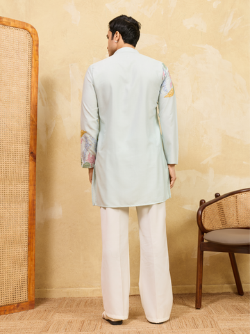 Modern Sky Floral Embroidered Kurta Set for Celebrations
