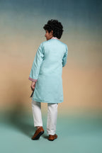 Traditional Sky Viscose Silk Multi Thread Work Kurta Set For Kids