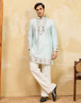 Elegant Light Green Viscose Silk Thread Work Kurta Set For Special Occasion