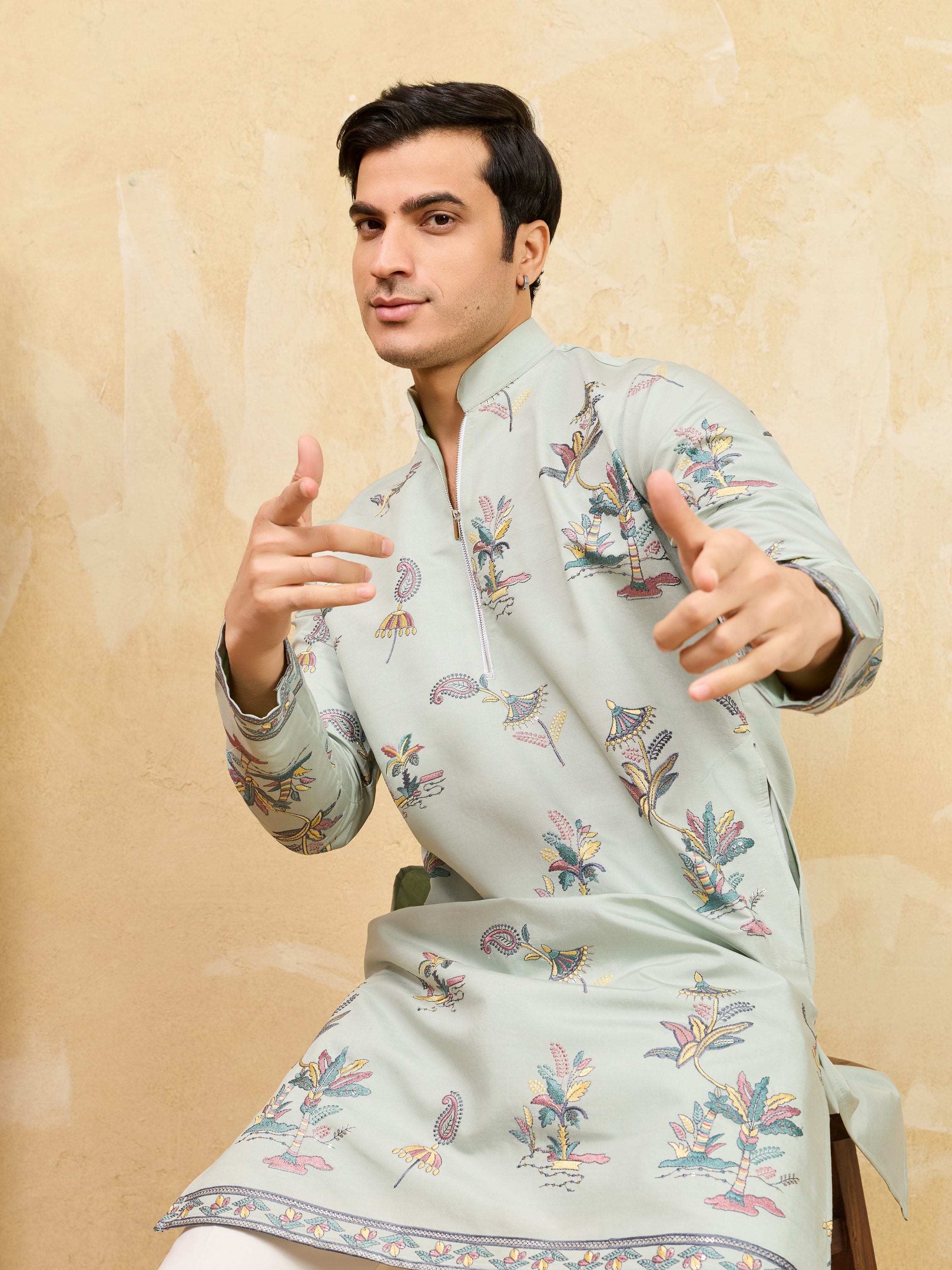 Elegant Sky Blue Viscose Silk Kurta & Pant Set for Festive Occasions
