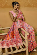 Nemesis Pink Pashmina Saree With Luminous Blouse Piece