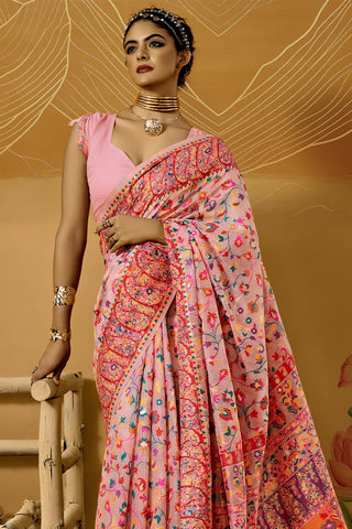 Nemesis Pink Pashmina Saree With Luminous Blouse Piece