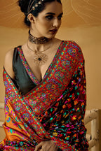 Outstanding Black Pashmina Saree With Pleasurable Blouse Piece