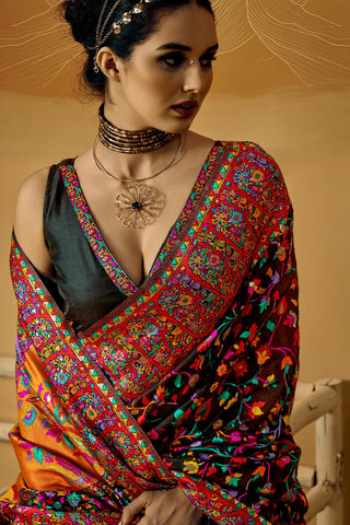 Outstanding Black Pashmina Saree With Pleasurable Blouse Piece