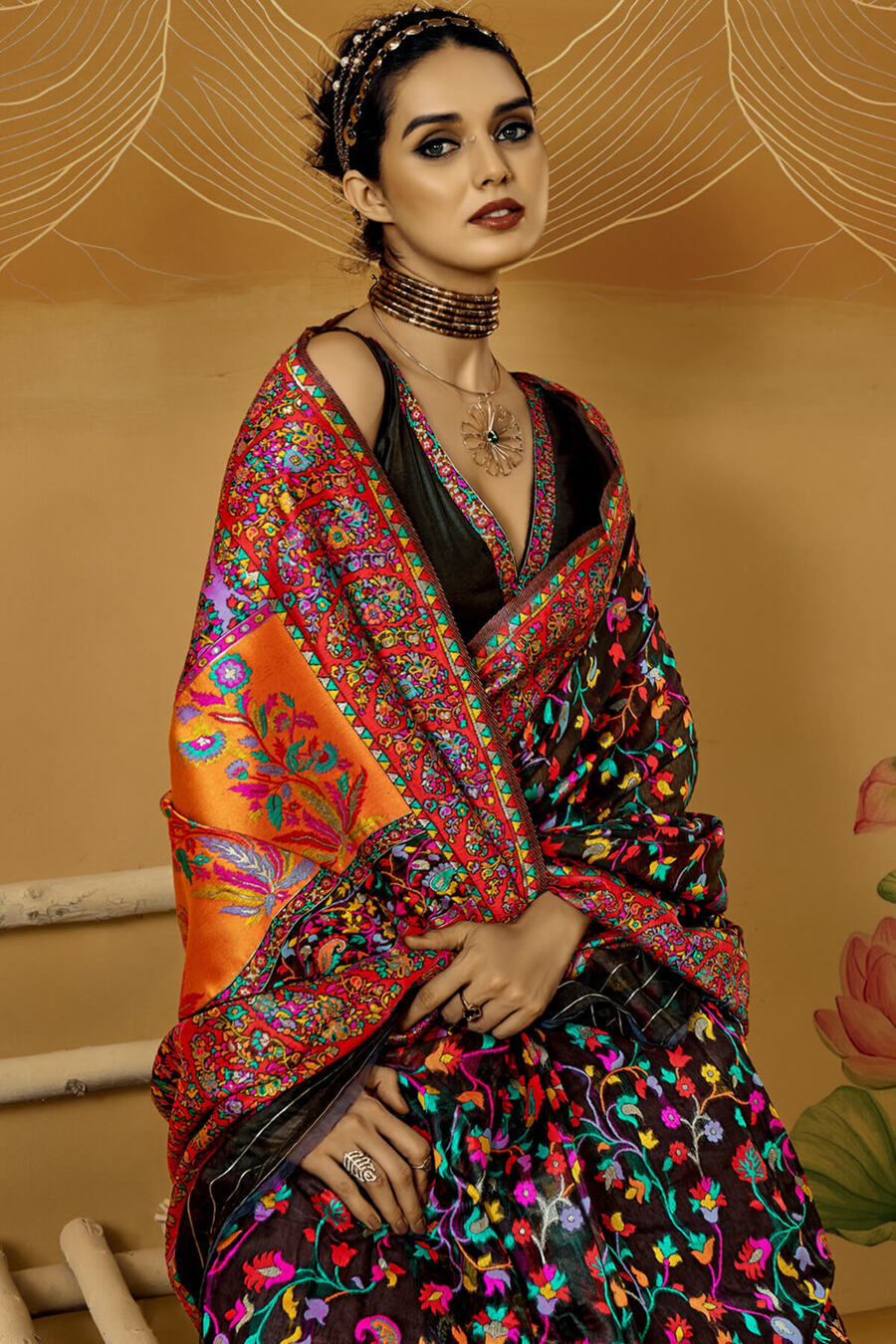 Outstanding Black Pashmina Saree With Pleasurable Blouse Piece