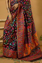Outstanding Black Pashmina Saree With Pleasurable Blouse Piece