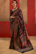 Hypnotic Black Pashmina Saree With Flameboyant Blouse Piece