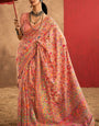 Delectable Peach Pashmina Saree With Panache Blouse Piece